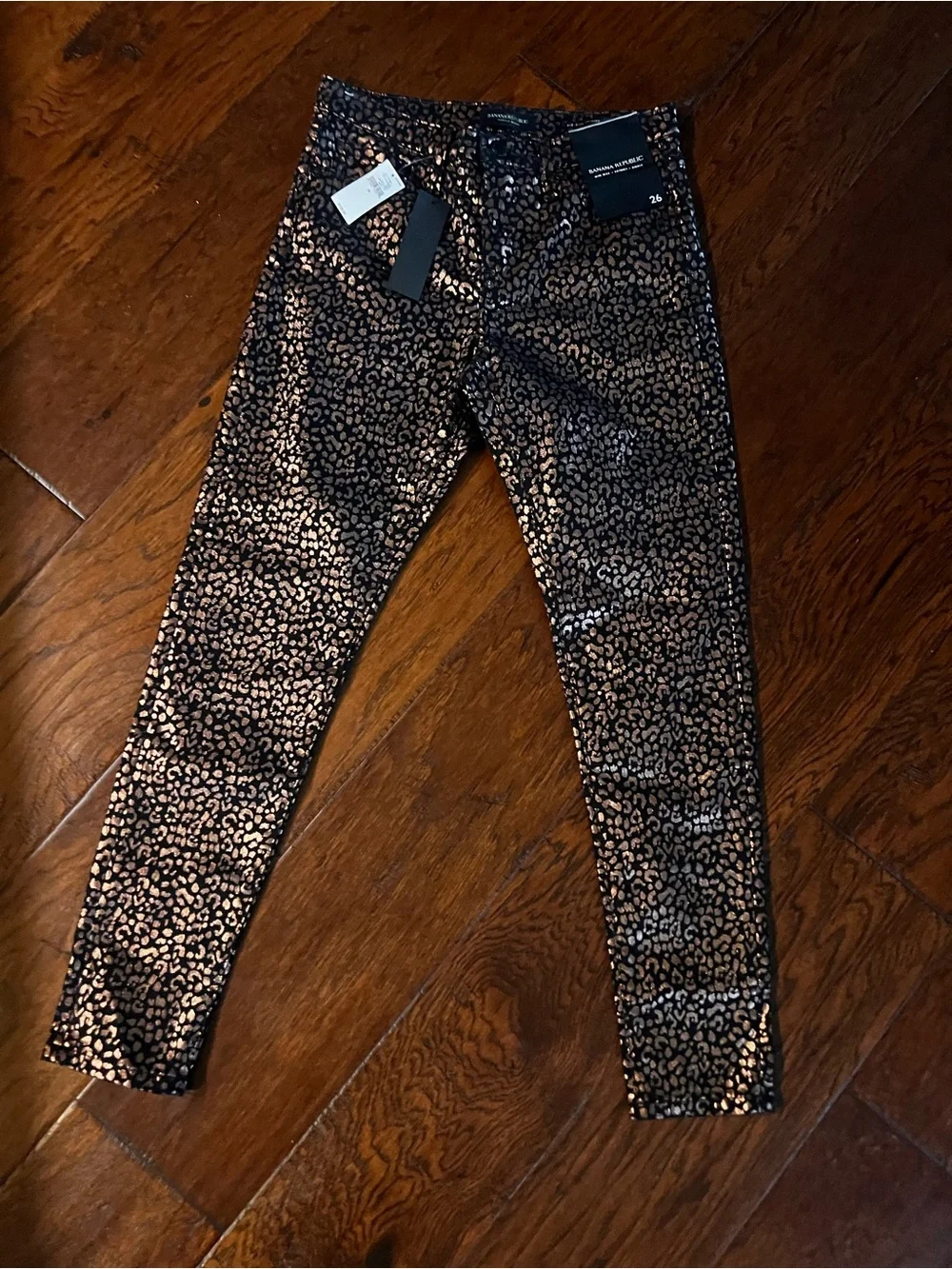NWT Banana Republic Metallic Leopard Mid-Rise Skinny Ankle Jeans Size 26